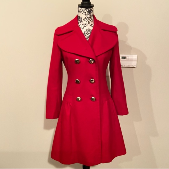 Jessica Simpson double breasted peas coat size XS red
